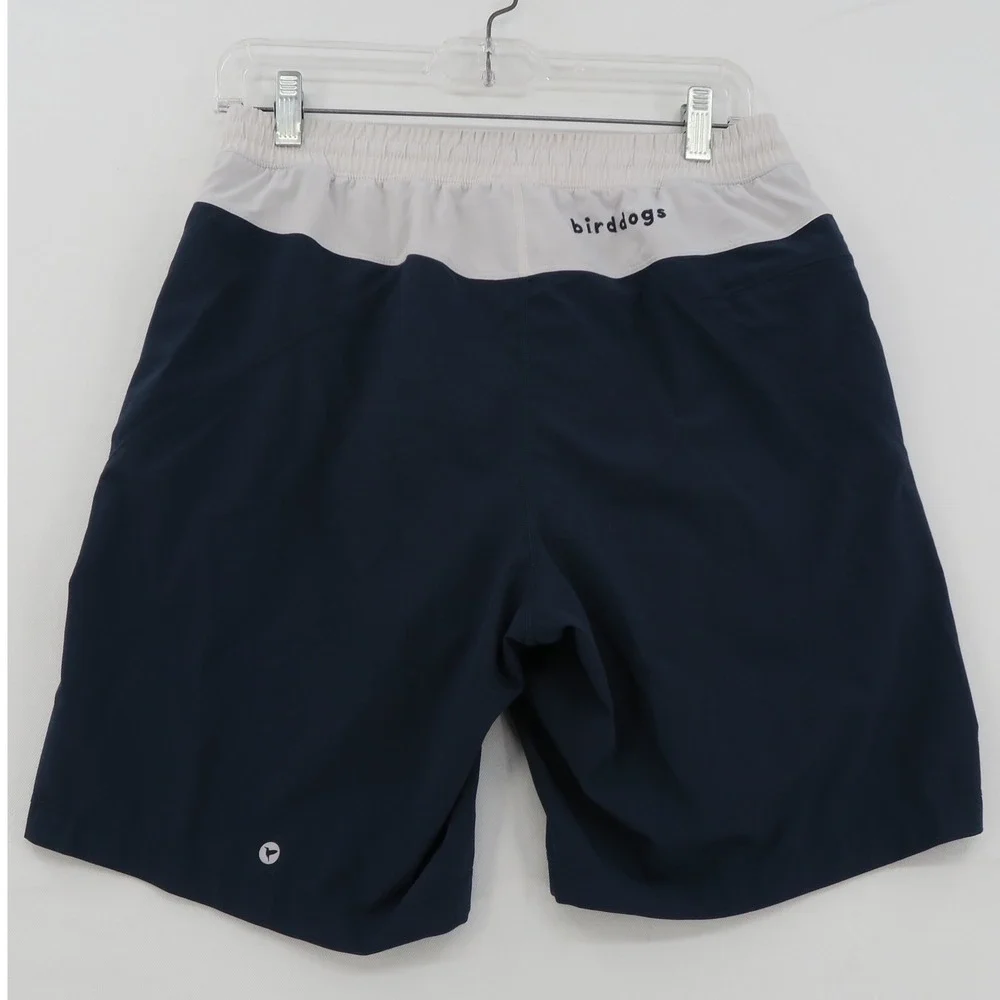 Birddogs Boom Gym Shorts Mens Medium Navy Blue White Athletic Lined 9 Inseam